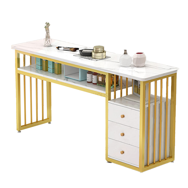 Mesa Classy White/Gold com Gavetas