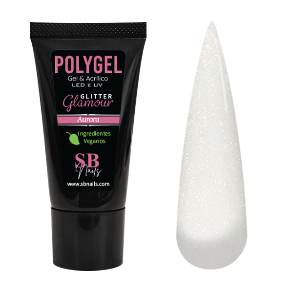 Polygel Vegano Bisnaga Glitter Glamour Aurora SBNails 30g