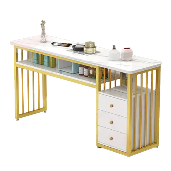 Mesa Classy White/Gold com Gavetas