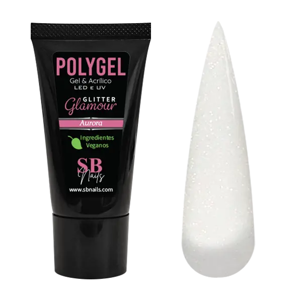 Polygel Vegano Bisnaga Glitter Glamour Aurora SBNails 30g